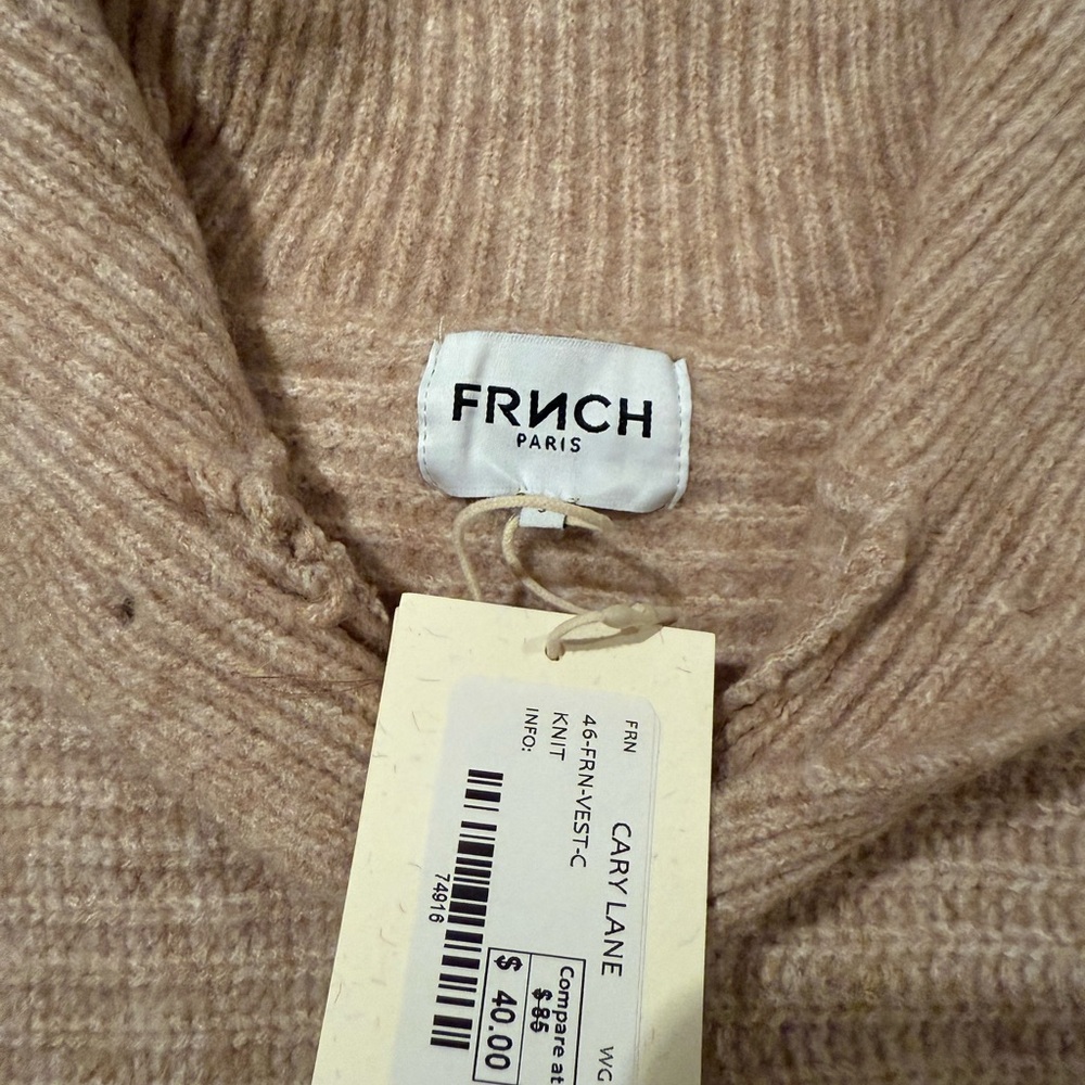 FRNCH Beige Ribbed Cowl Sweater Vest with Buttons - Picture 2 of 5